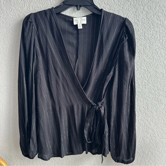 Francesca’s Karlena Stripe Faux Wrap Blouse - Picture 4 of 9